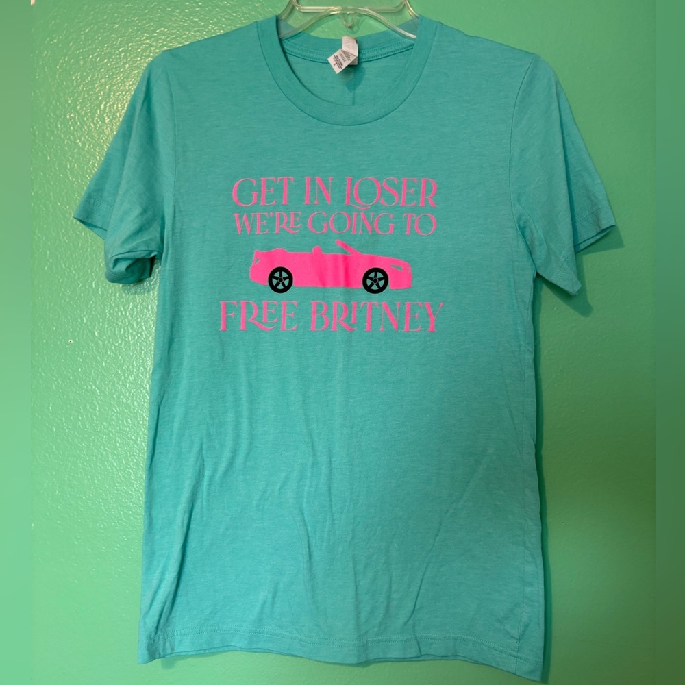 Teal T-Shirt with Pink “Free Britney” Graphic